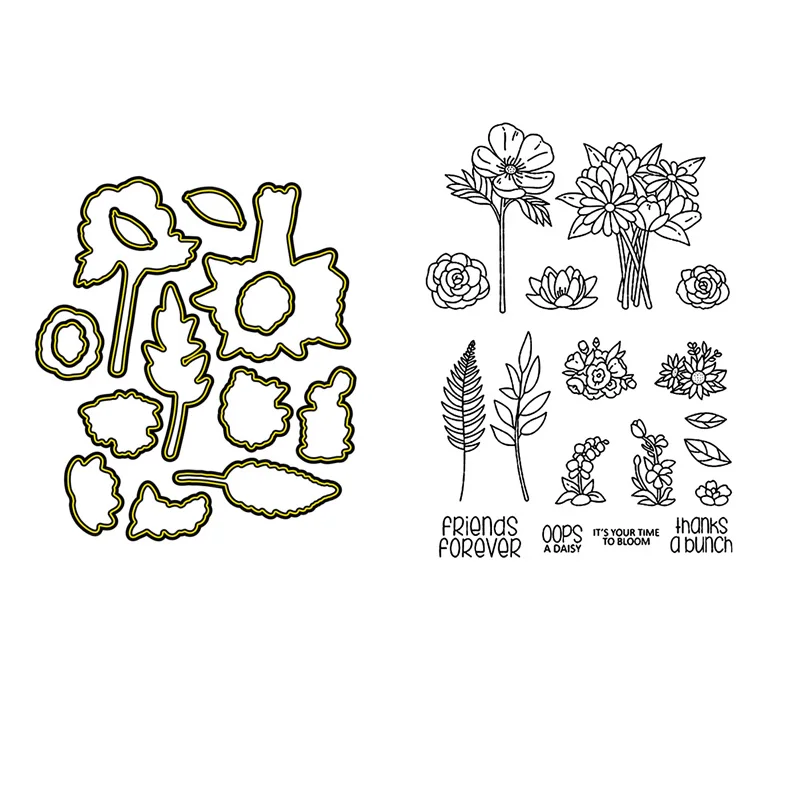 Четкие наборы штампов и координационных букет цветов стебли листьев прозрачные