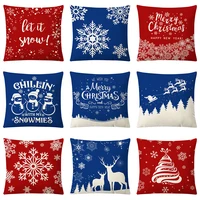 red blue snowman snowflake pattern christmas cotton linen cushion cover home decor new arrival festival decorative pillowcase