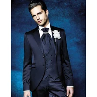 tailor made navy blue formal men suit for wedding slim fit groom tuxedos costume homme terno 3 pieces%ef%bc%88blazer vest pants%ef%bc%89