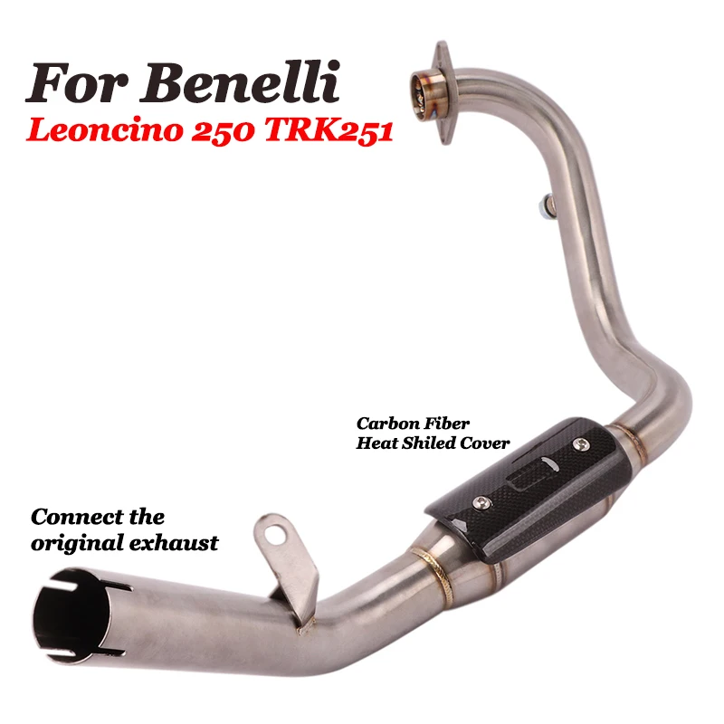 

For Benelli TRK251 Leoncino 250 Motorcycle Exhaust Modified Motorbike Escape Stainless Front Link Pipe Carbon Heat Shield Cover