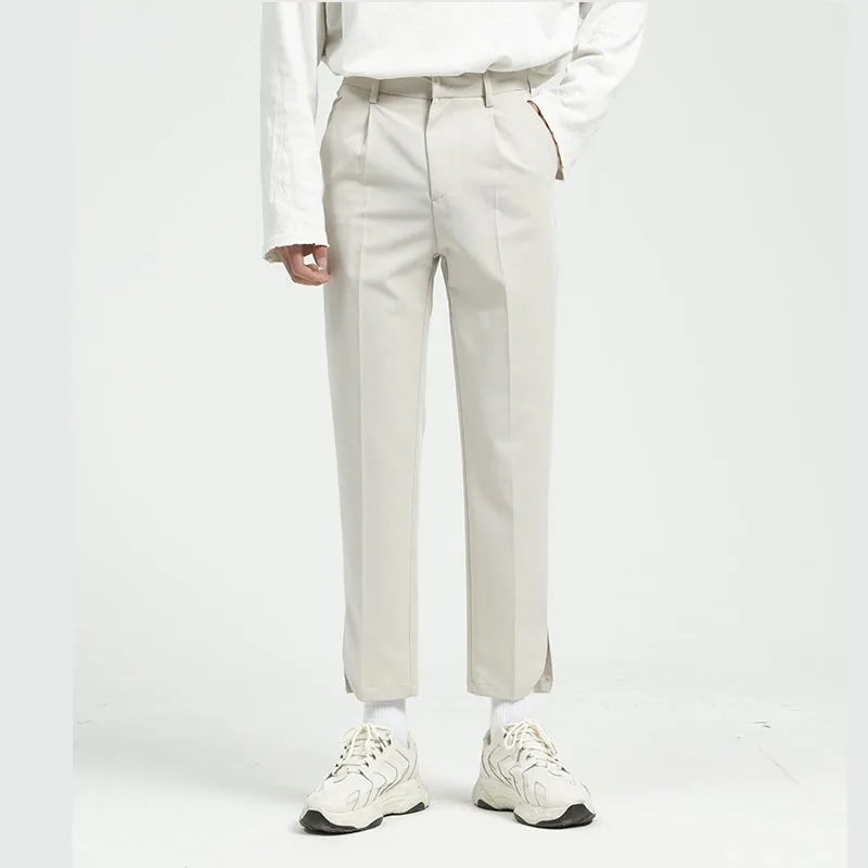 

Men Solid Color Casual Ankle Length Pencil Suit Pant Male Korea Japan Style Streetwear Pant Black White Trousers Zipper Fly Flat