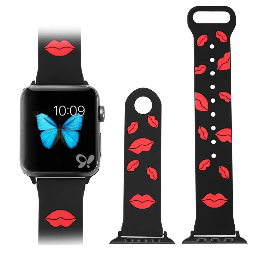 Милый силиконовый ремешок для Apple Watch, серия 4, 3, 2, 1, ремешок для iWatch 38, 42, 40, 44 мм, для девочек