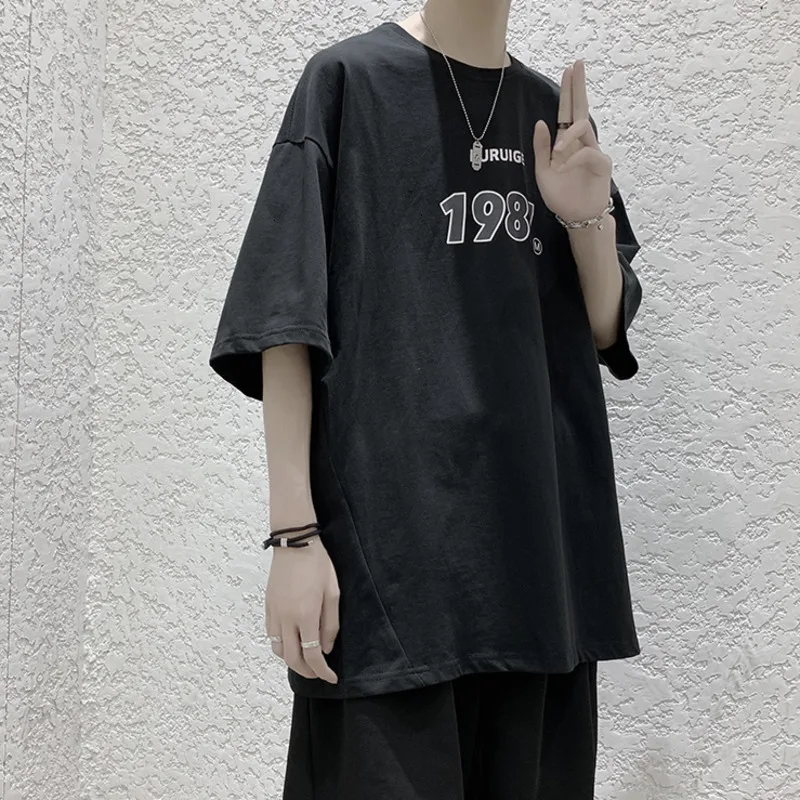 Мужская футболка HYBSKR Повседневная Свободная в стиле хип-хоп из чистого хлопка с