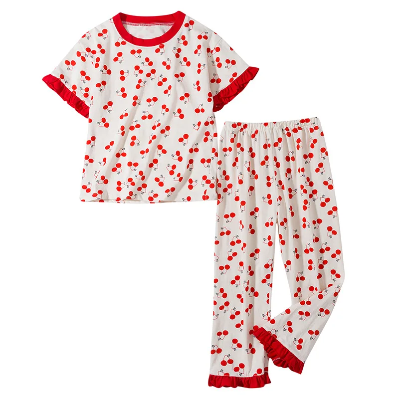 Милый пижамный комплект красного цвета с принтом вишни хлопковая футболка
