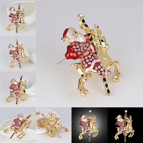 

1pc Christmas Lovely Santa Claus Deer Rhinestone Christmas Gift Brooch Pin Collar Corsage Cute Pins