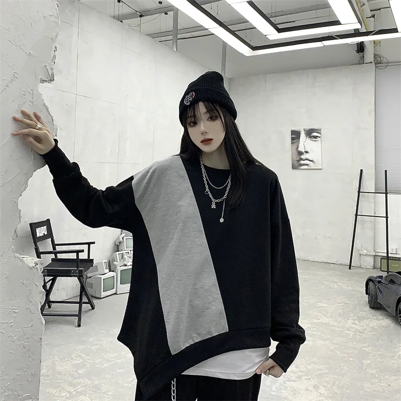 Женский свитшот в стиле Харадзюку Новинка осени 2021 винтажные Асимметричные