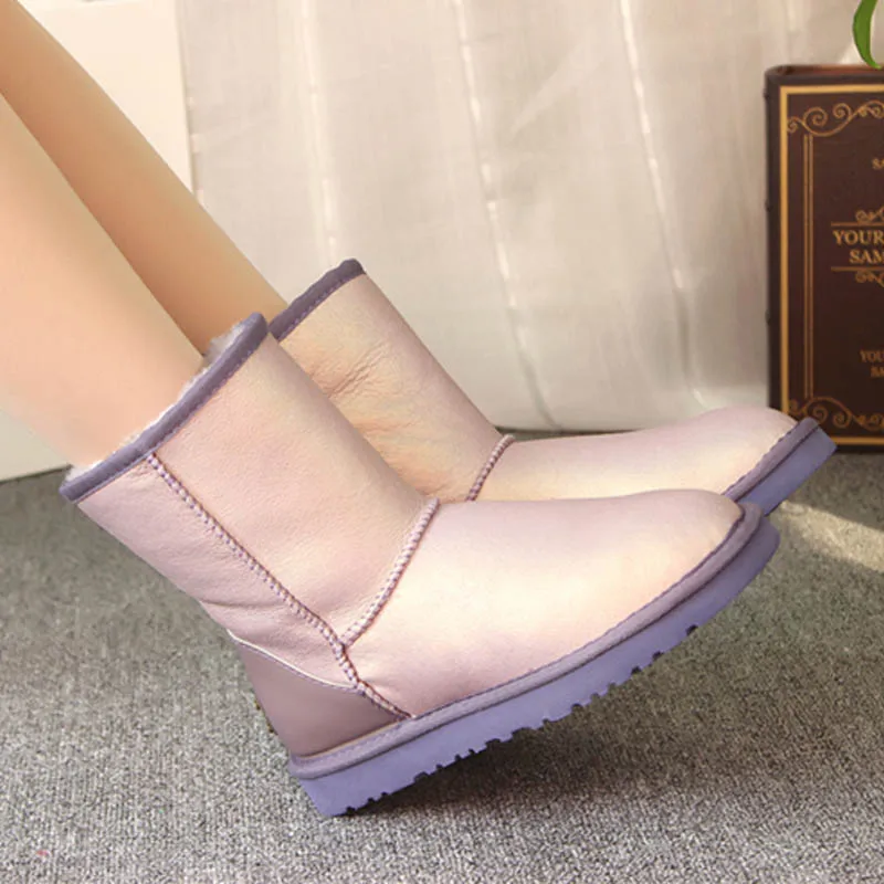 ; Коллекция года; зимние сапоги на натуральном меху; классические Mujer Botas; водонепроницаемые зимние сапоги из натуральной овечьей кожи; женская обувь - Цвет: Purple