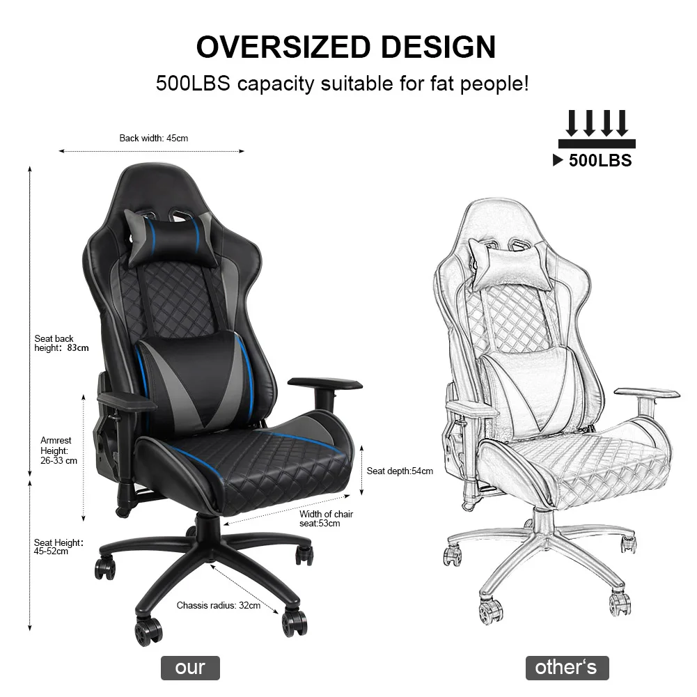 

Эргономичный компьютерный игровой стул с высокой спинкой из искусственной кожи, регулируемый угол с подголовником, поясничная поддержка, Н...