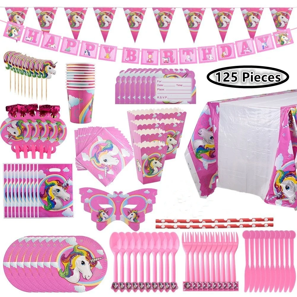 Вечерние одноразовые принадлежности для единорога посуда торты подвесные