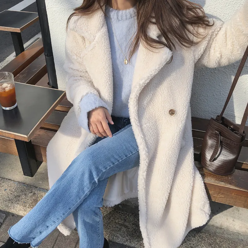 Шуба женская из искусственного меха Повседневная Длинная шуба оверсайз овечьей