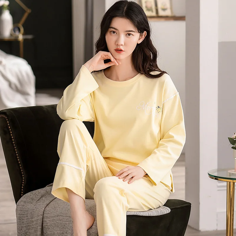

Spring And Autumn New Pajamas Women's Large V-neck Cotton Long Sleeve Suit Sleeve Head Comfortable Home Wear