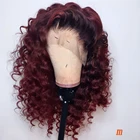 Волосы everшелковистые Омбре 99J, бордовые, красные, цветные 360 парики из человеческих волос на сетке, предварительно выщипанные кудрявые бразильские волосы без повреждений, плотность 150