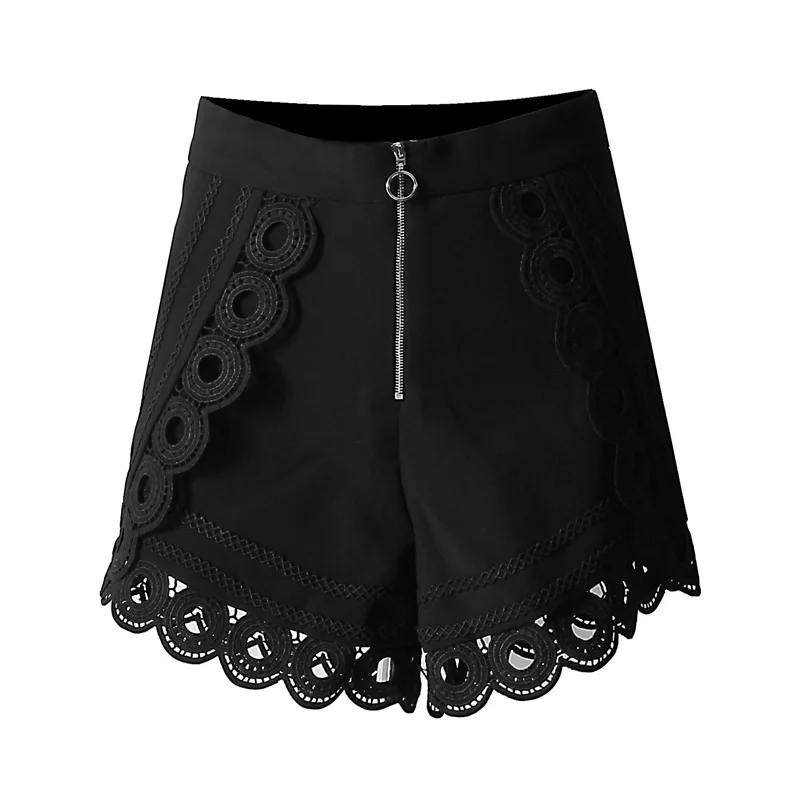 

DEAT 2021 New Spring And Summer Fashion Slim Solid Color Zipper Lace Splicing Wide Leg High Waist Shorts Female SH605