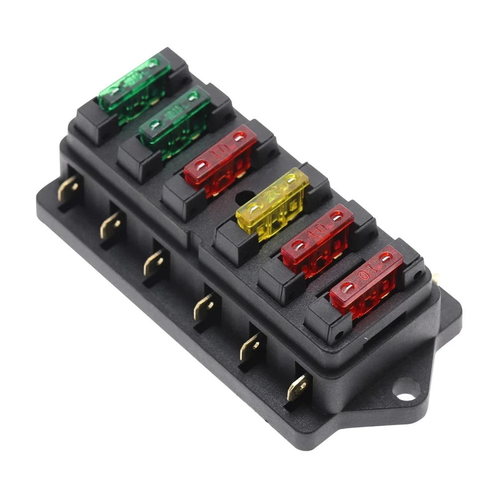 Circuit Standard 6 Way ATO Blade Fuse Box Plastic Cover DC12V 24V Car Fuse Block Holder with 6Pcs 3A-30A Fuses and Clip for Auto images - 6