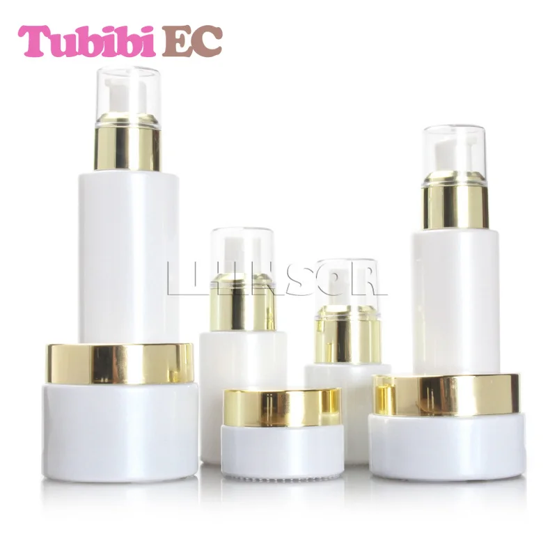 5 шт./лот жемчужно белый стеклянный спрей для лосьона пустые бутылки банки крема