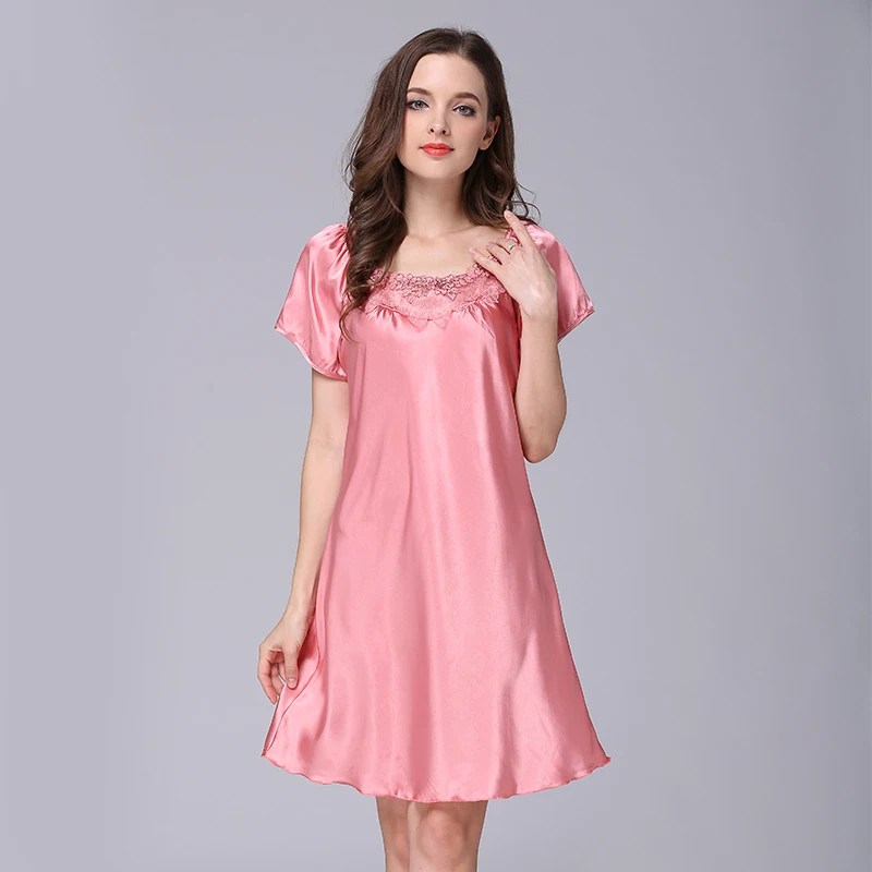 

Women Sexy Sleepwear Size M-4XL Comfortable Satin Lingerie Nightdress Thin Strap Short Nightgown Female Silk Nighty Home Wear