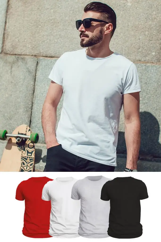 

Tonny Mood White-Black-Gray Melange-Red 4'l Set Basic Men 'S Tshirt-T-Shirt