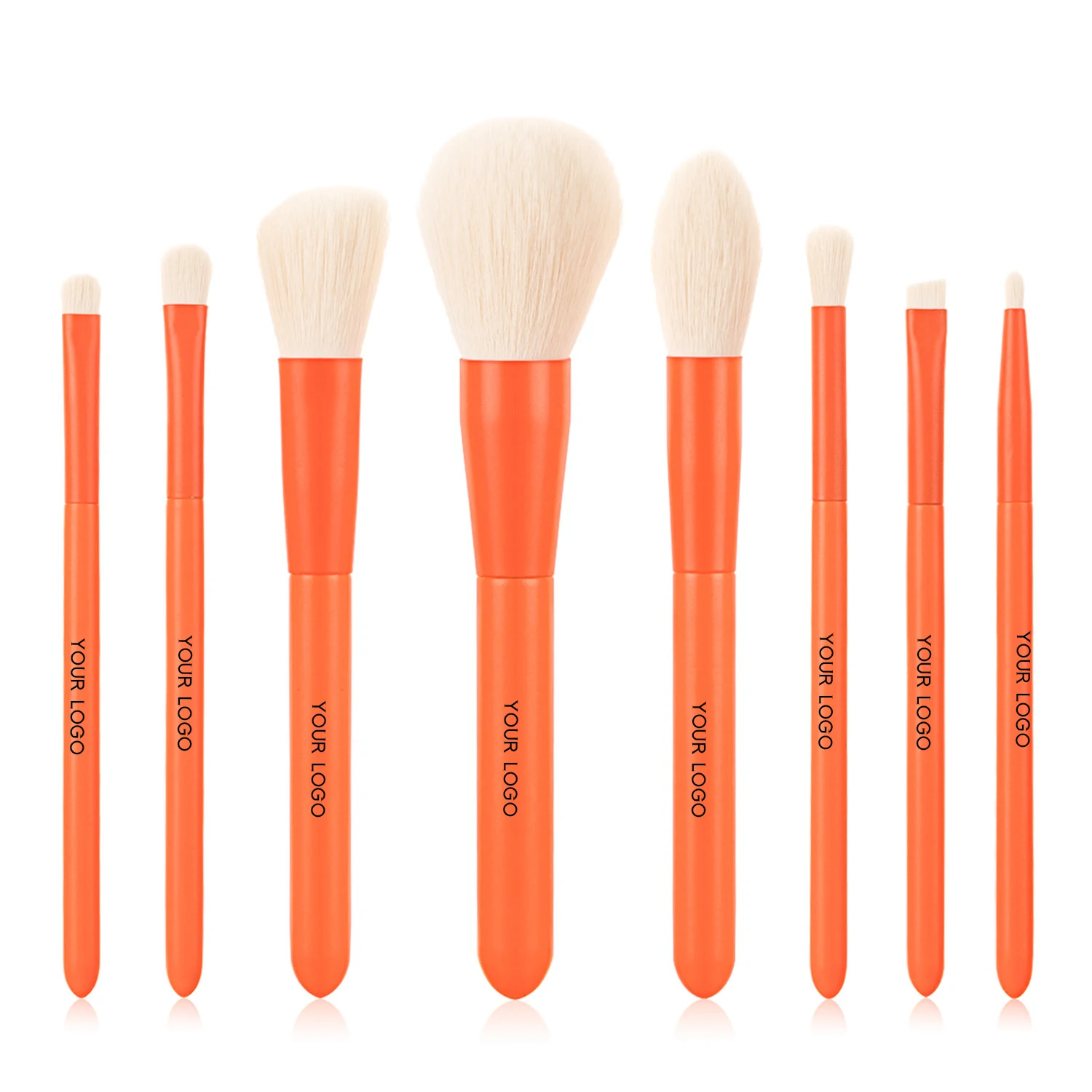 Private Logo Makeup Brushes 8Pcs Wooden Handle Blush Highlight Eyebrow Brush Makeup Brush Sets For Girl Orange Handle White Hair