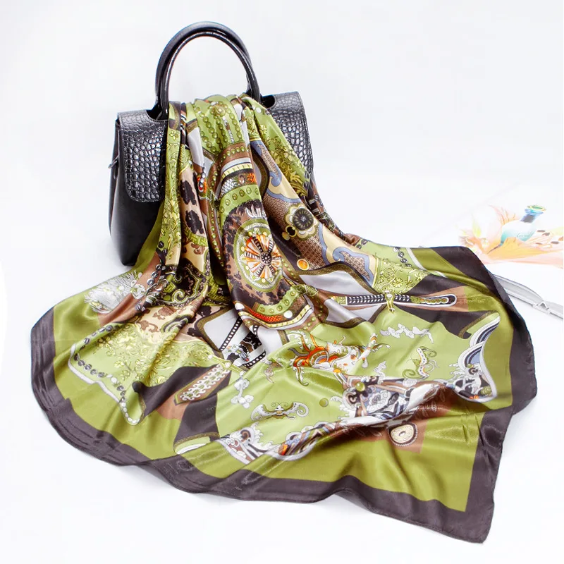 Шелковый шарф женский весенний с имитацией шелка 90 см фиолетовый атласный