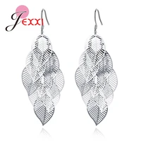 fashion plant design 925 sterling silver leaves dangle earring multi layers hollow leaf pendant earrings exquisite charm jewelry
