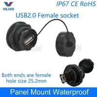 usb female socket plug panel mount adapter usb 2 0 3 0 waterproof connector ip67 extension cord connector with cap 10 units