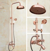 antique red copper brass two cross handles bathroom rainfall shower faucet set bath tub mixer tap hand held shower head mrg504
