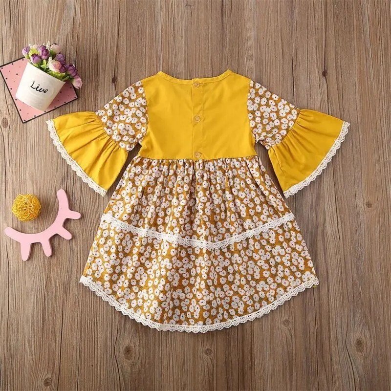 2020 Baby Summer Clothing Flower Kids Girl Princess Party Pageant Dress Wedding Formal Dresses Flare Long Sleeve Gown Set | Детская