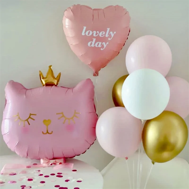 Новинка воздушный шар из алюминиевой фольги с черной и розовой короной котом для