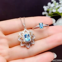 kjjeaxcmy fine jewelry 925 sterling silver inlaid natural blue topaz popular ring necklace pendant set support test
