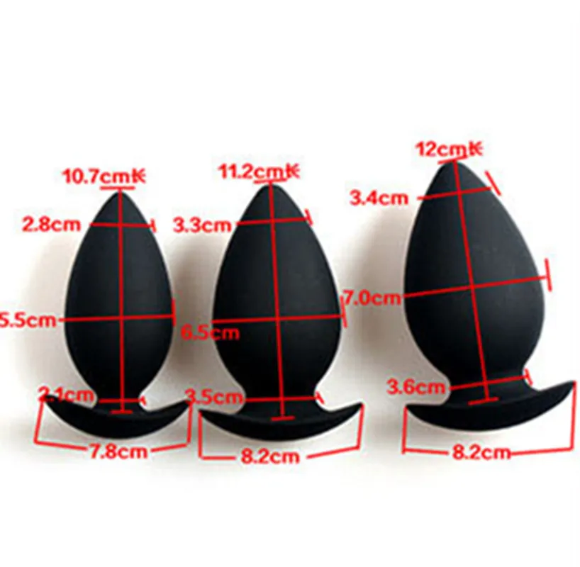 Большая силиконовая Анальная пробка расширитель черная гладкая с 6 размерами