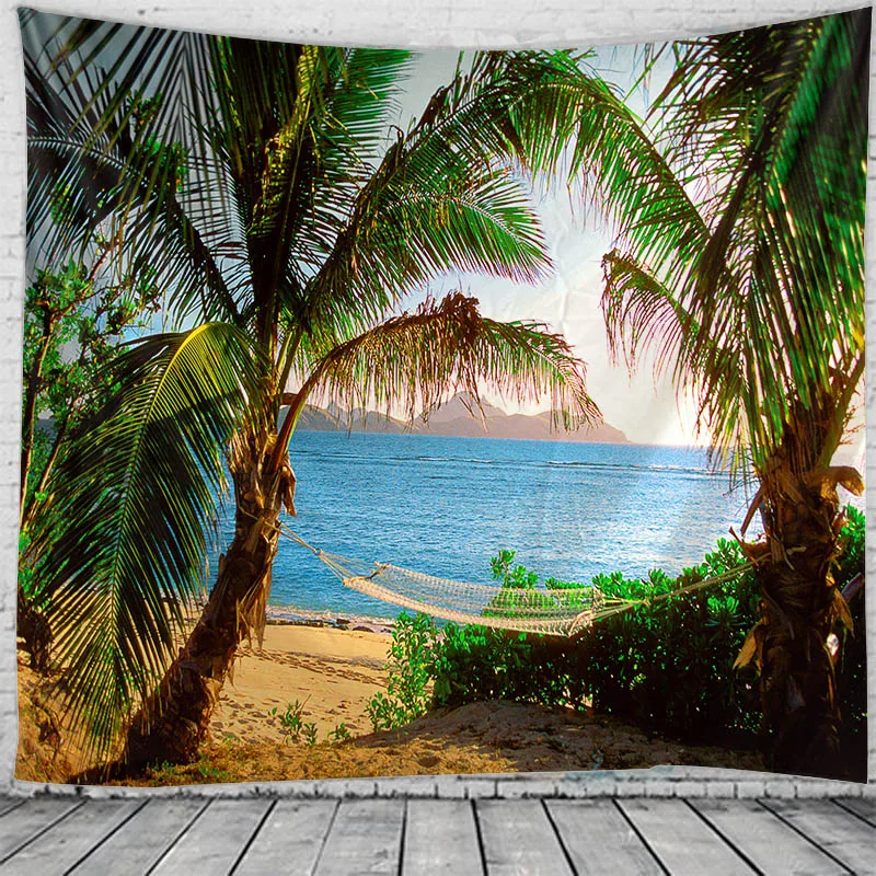 

3D seaside coconut tree landscape decoration tapestry hippie wall bohemian style decoration tapestry bedroom dormitory tape