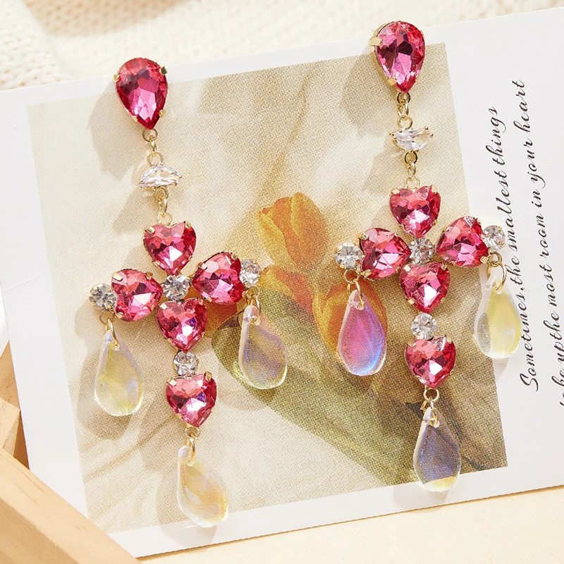 

Корейские Роскошные серьги MWSONYA в стиле барокко с кристаллами в форме сердца для женщин, элегантные серьги в форме капли воды с крестом, ювел...