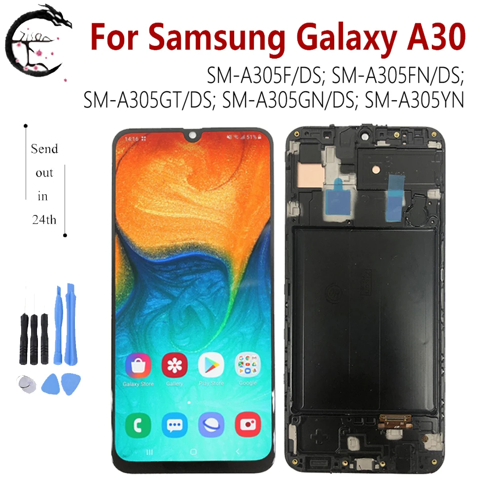 ЖК-дисплей с сенсорным экраном и дигитайзером в сборе для Samsung Galaxy A30 A305 SM-A305F/DS A305FN экран с рамкой