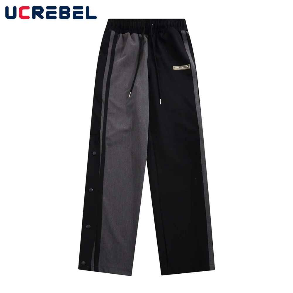 

Брюки мужские с контрастными панелями, повседневные однобортные свободные прямые штаны в стиле Хай-стрит, пэчворк, с эластичным поясом