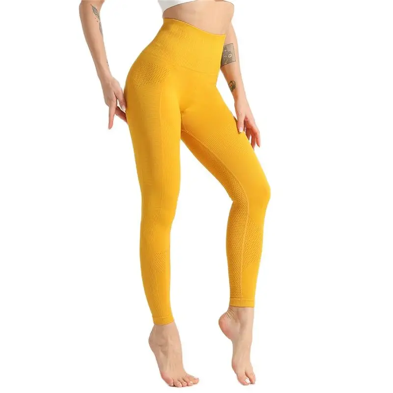 

High Quality Seamless High Waist Yoga Pant for Women Yellow Blue Black Pink Fitness Running Training Breathable Leggings