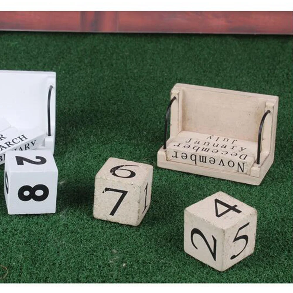 

1PC Wooden Calendar Reusable Desktop Calendar Vintage Effect Calendar Block for Office Home Decor Table DIY Planner