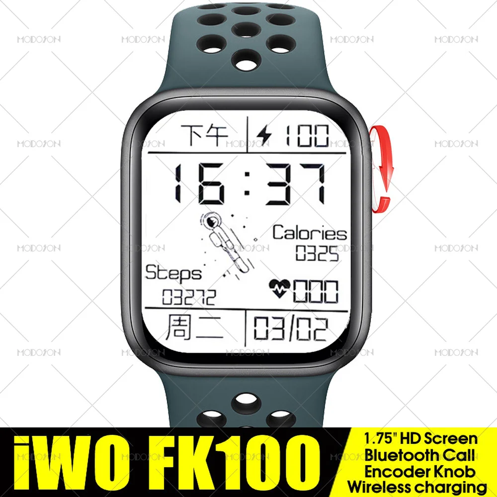 Смарт-часы iwo FK100 1 75 дюйма 6 дюймов Bluetooth звонки пульсометр пользовательские