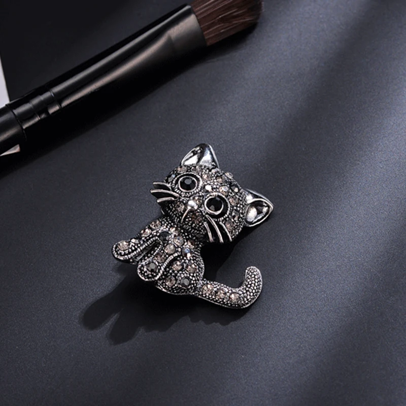 Кристалл милый кот брошь Одежда булавки вечерние аксессуары для одежды Блузка