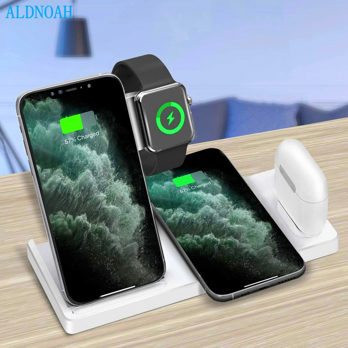 

ALDNOAH 15W Fast Wireless Charger 4 in 1 Charging Dock Station For iPhone 12 11 XS XR X 8 Apple Watch SE 6 5 4 3 AirPods Pro