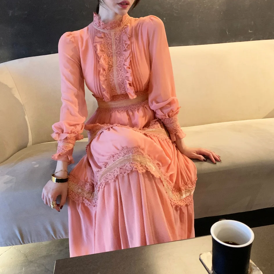 Женское шифоновое платье с длинным рукавом длинное ТРАПЕЦИЕВИДНОЕ Платье макси