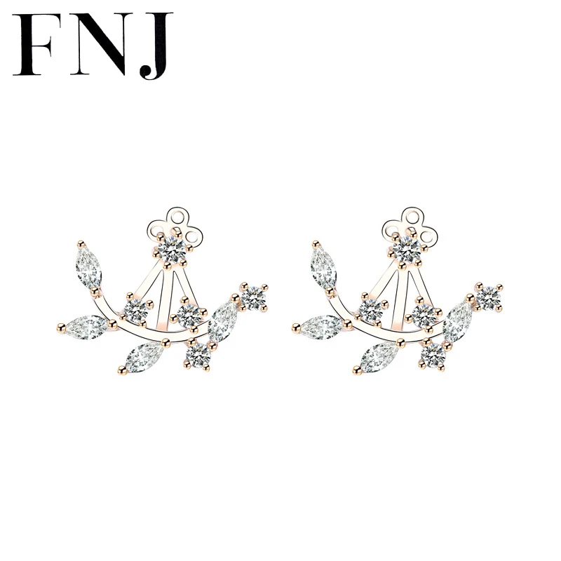 

FNJ Flower Earrings 925 Silver Jewelry Original Pure S925 Sterling Silver Stud Earring for Women Cubic Zircon Gold Color