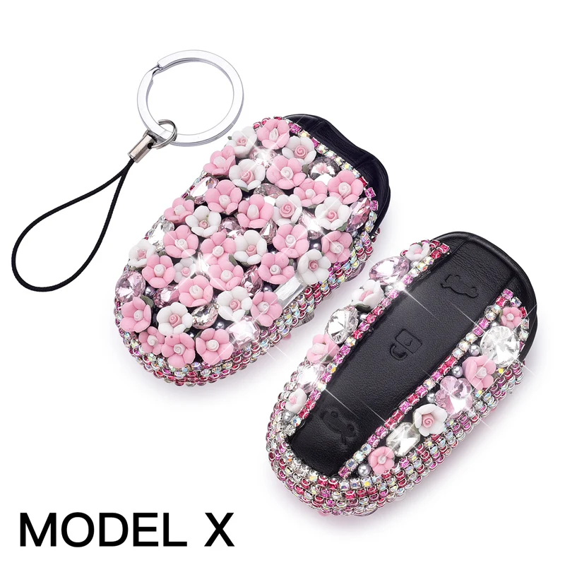 Ceramic Flower Diamond Key Wallet Cover Case Shell For Tesla Model S X Holder Protect Accessories | Автомобили и мотоциклы