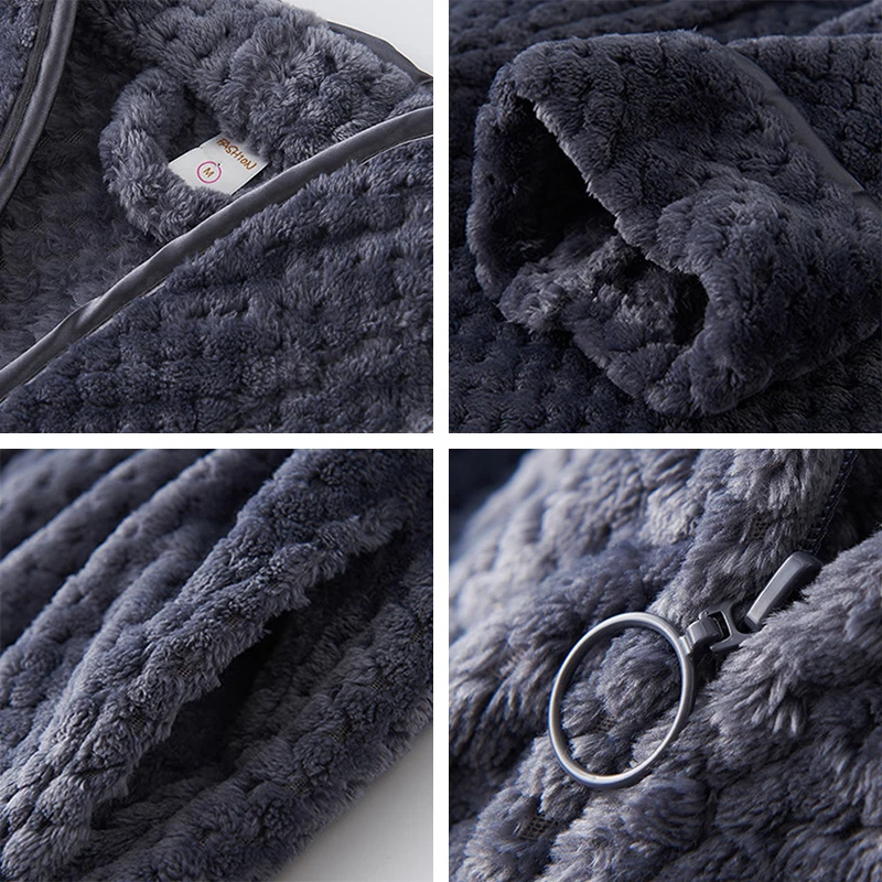 

2020 Women's Winter Sleepwear Flannel Loose Solid Female Nightwear Ankle Length V Neck Long Sleeve Thick Casual Homewear