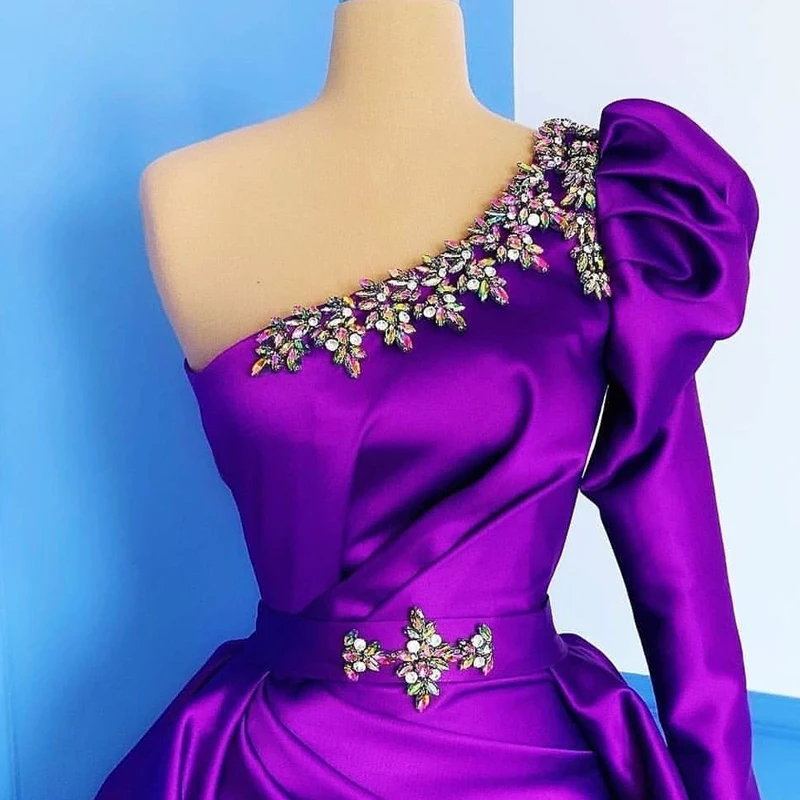 

Long Purple Mermaid Arabic Evening Dress 2020 with Detachable Skirt kaftan Dubai Vestidos Elegantes Long Prom Party Dress