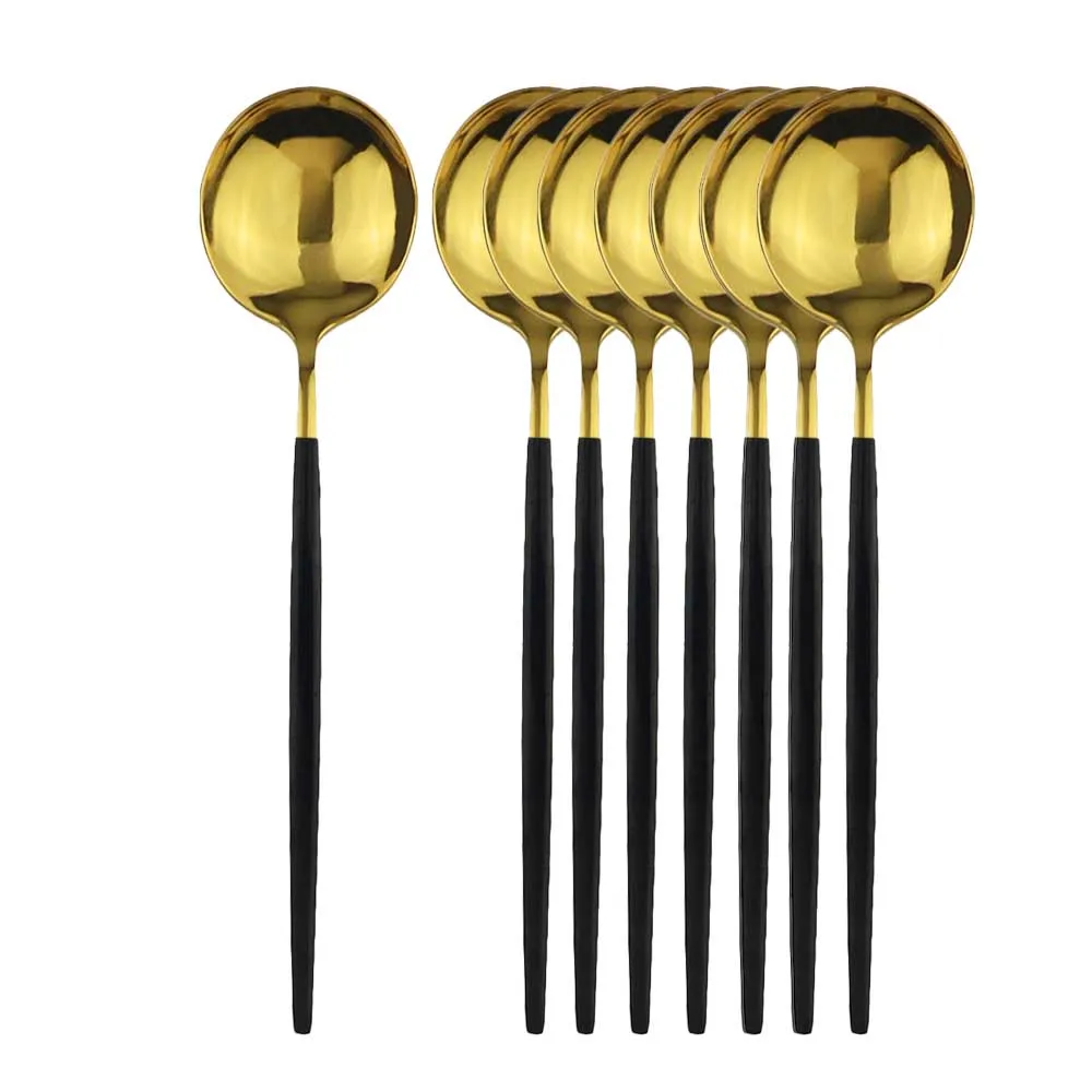 

8Pcs Black Gold Dinner Spoon Stainless Steel Dinnerware Silverware Gold Tableware Kitchen Flatware Black Cutlery