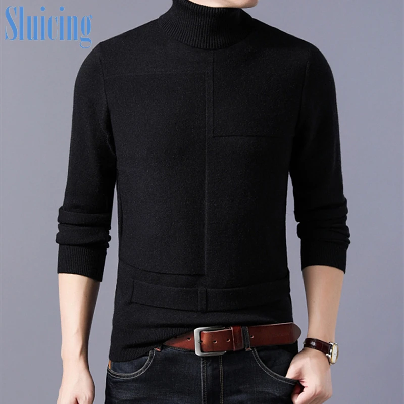 

Men's high collar sweater men's simple solid color trendy bottoming sweater winter knitted sweater slim plus size sweater thick
