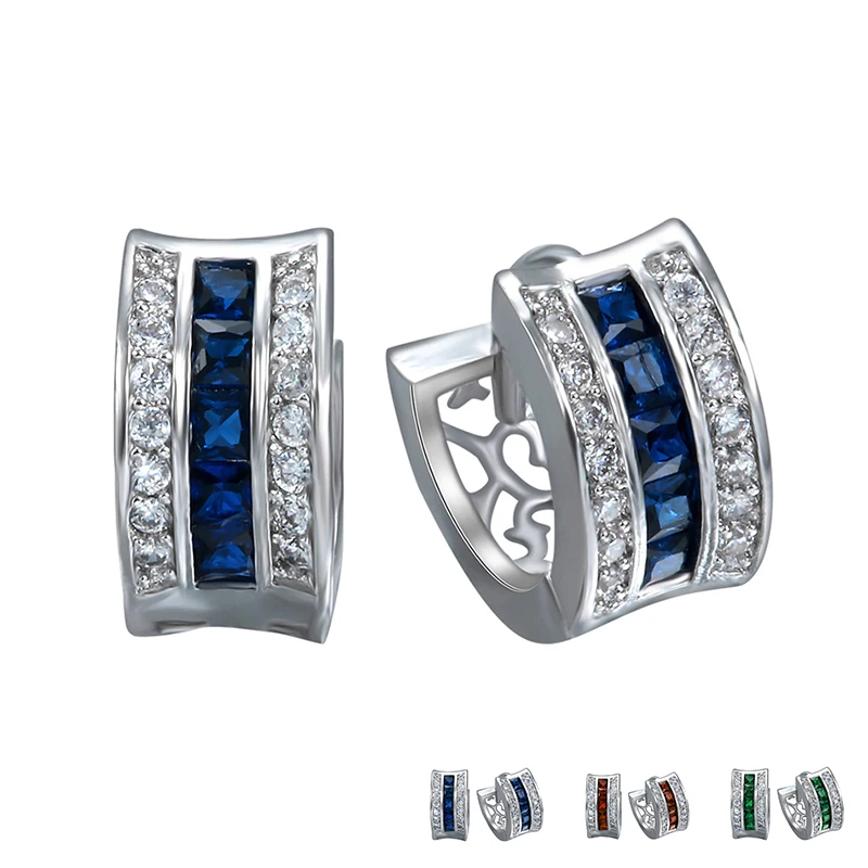 

Fashion Classical Silver Plated Blue Red Crystal Drop Earrings Female Trendy Wedding Party Jewelry Gifts