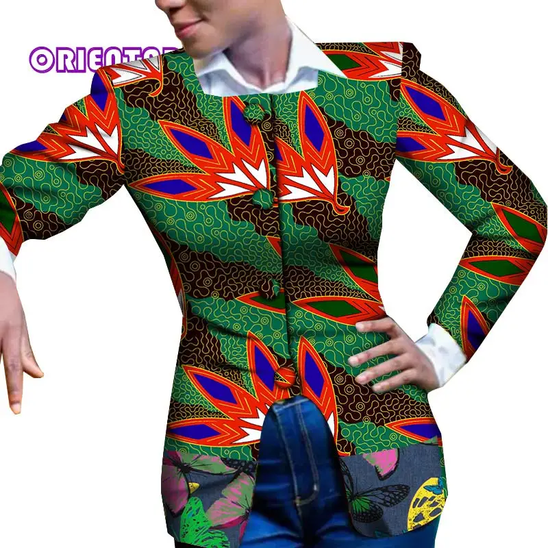 

Long Sleeve African Coat for Women African Wax Print Fashion Women Square Collar African Tops Coat African Style Clothing WY7507