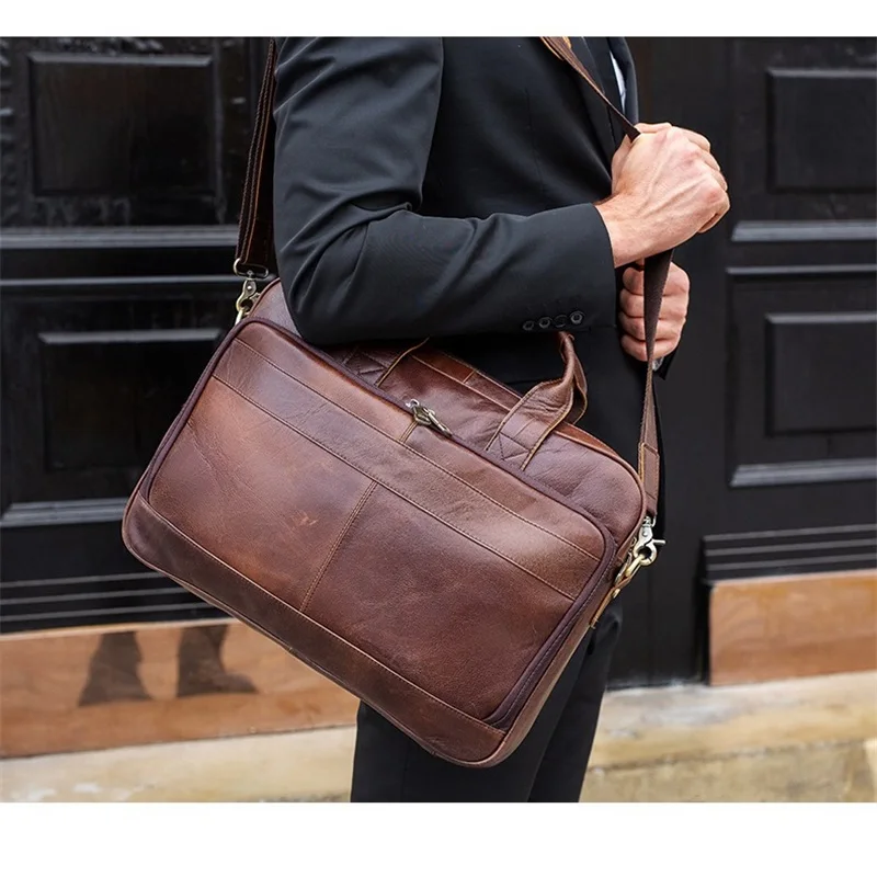 High Quality Men's Genuine Leather Briefcase Office Bags For New Male Laptop Bags Totes Fashion Handbags Women's Messenger Bag