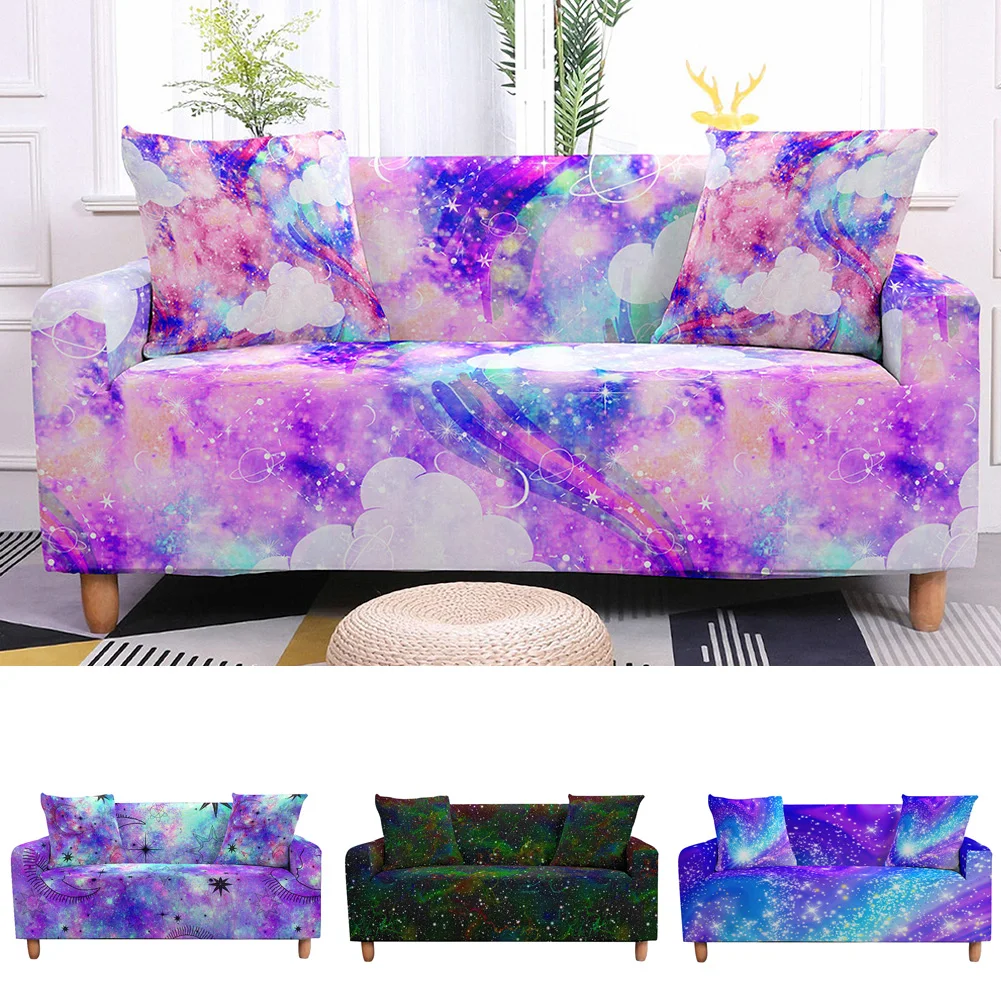 

Galaxy Starry Sky Stretch Sofa Cover for Living Room Sectional Couch Cover Elastic Armchair Slipcovers LoveSeat 1/2/3/4 Seater